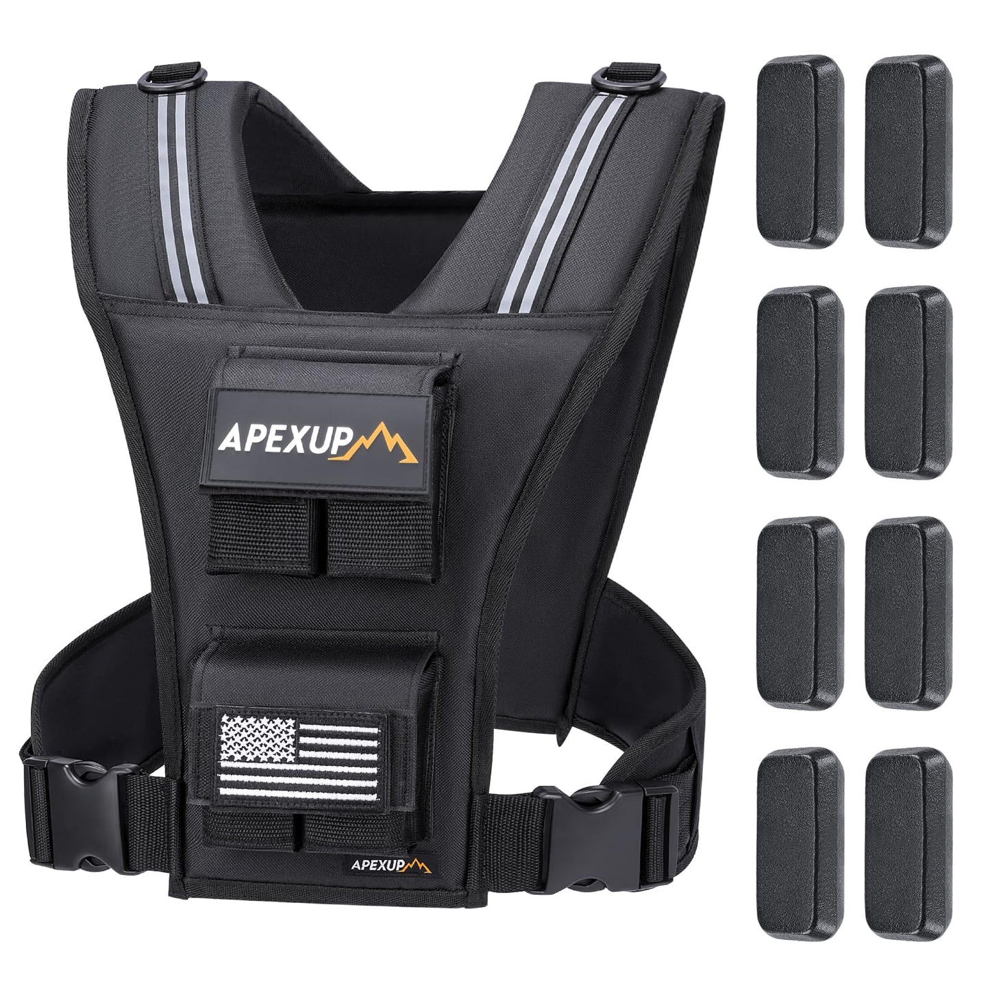 APEXUP Adjustable Weighted Vest Men 20lbs/30lbs/40lbs Weights with Reflective Stripe, Weight Vest Woman Workout Vest for Strength Training Running Walking (20 lbs, Black)