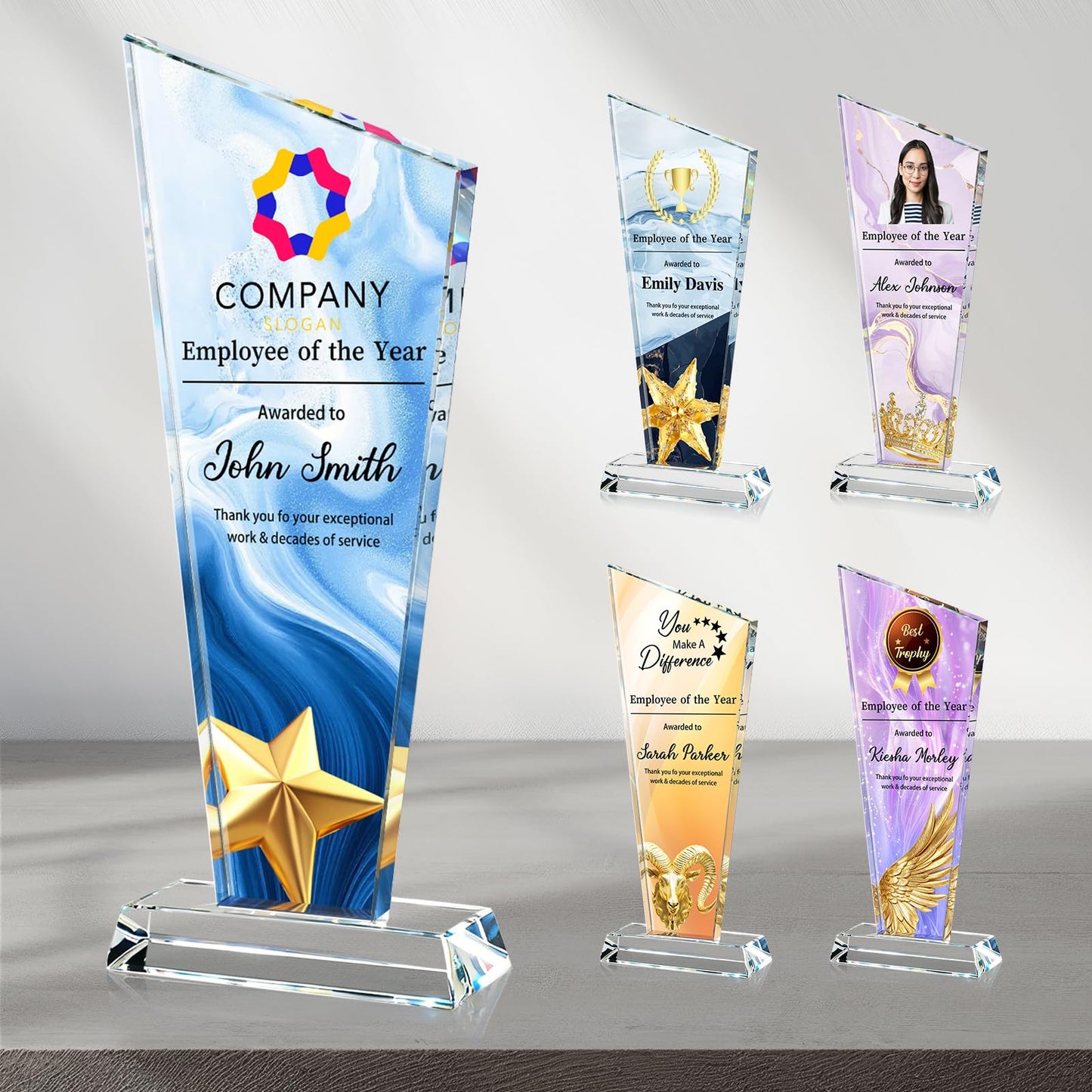 Personalized Crystal Trophy Award | Custom Awards with Text Logo Photo | Awards and Trophies for Employee Appreciation Gifts | Personalized Office Gifts for Boss Teacher | Office Decor (Full Style)