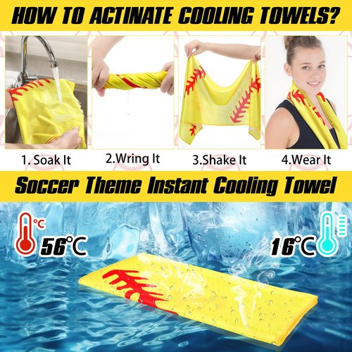 Tegeme 18 Counts Softball Cooling Towels 40"x12" Sports Softball Breathable Chilly Ice Fast Drying Towel Yellow and Pink Cool Training Sweat Rag for Coach Sport Party Favors Team Gift
