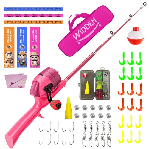 WIDDEN Kids Fishing Pole, Telescopic Fishing Rod, Toddler Collapsible Fishing Rod and Reel Combo with Tackle Box, Fishing Line, Bobber, and Soft Lures for Boy, Girl, Youth, Beginner, Over 3 Years Old