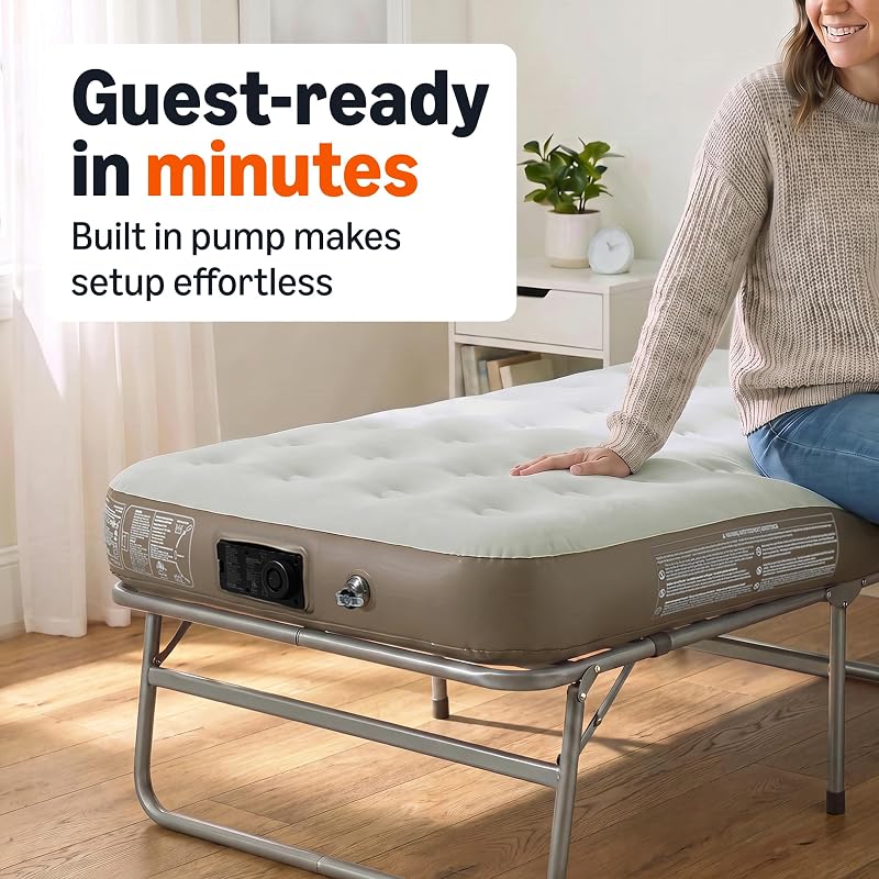 Twin Air Mattress with Built-In Electric Pump – 75 x 39 x 9 in, Supports 300 lbs, Includes Carry Bag (Amazon Basics)