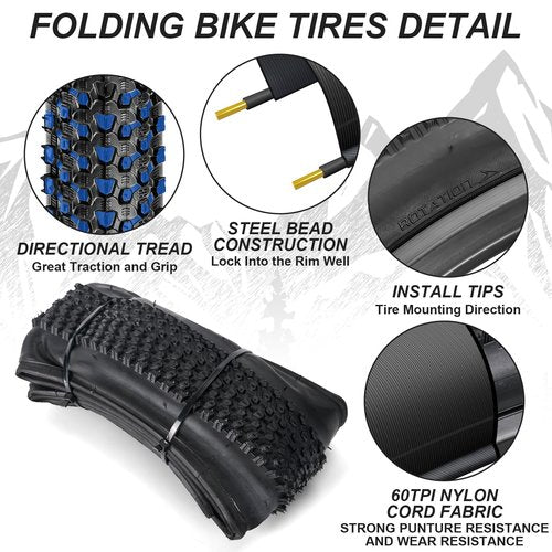 Hapleby 2PCS Premium Folding Bike Tires 26x1.95 Inch (50-559mm), Replacement Mountain Bike Tires 60 TPI Puncture-Resistant, Came with 2PCS Tire levers