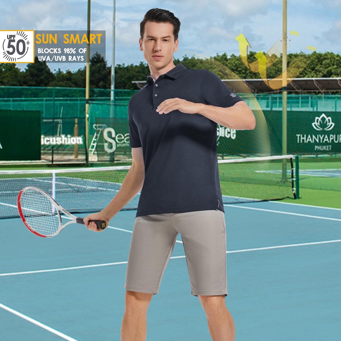 Srysrfp Mens Pique Polo Shirts for Men Short Sleeve Performance Moisture Wicking Quick Dry Casual Sport Collared Golf Shirts for Men, XL Navy