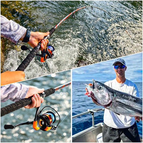 Sougayilang Progressive Glass Fishing Rods Combo with Spinning Reel Strong 100% Phenolic Glass Blanks 2Pcs Pole-7'0"- Red