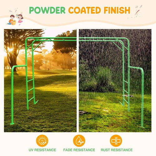 LeisureStar Outdoor Monkey Bar Set with Climbing Frame, Gymnastics bars, Playground Sets for Backyards, Metal Monkey Bars for Kids Age 3 and Up, Backyard Playground Set with Powder Coated Steel, Green