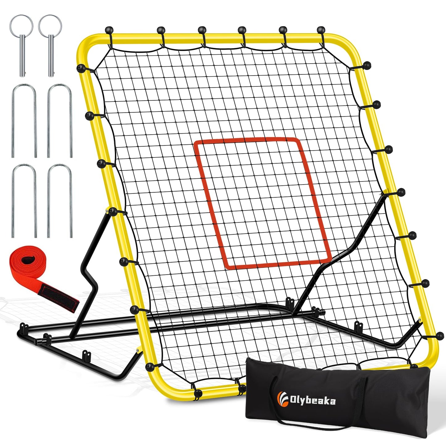 48" x 52" Baseball & Softball Rebounder Net with 3 Adjustable Angles - Pitch Back Rebound - Bounce Back Return Net - Fielding Trainer with Carry Bag - Super Stable & Easy Set Up (Yellow, Small)