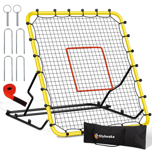48" x 52" Baseball & Softball Rebounder Net with 3 Adjustable Angles - Pitch Back Rebound - Bounce Back Return Net - Fielding Trainer with Carry Bag - Super Stable & Easy Set Up (Yellow, Small)
