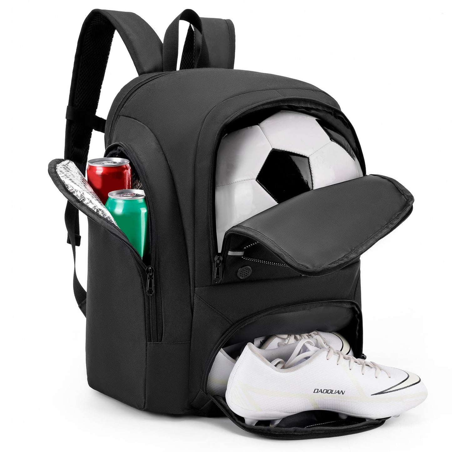 HMLIN OUTOOORS Soccer Backpack with Ball Holder,Youth soccer Bag for Basketball,Volleyball-Includes Separate Shoe Compartment&and Insulation (Black)