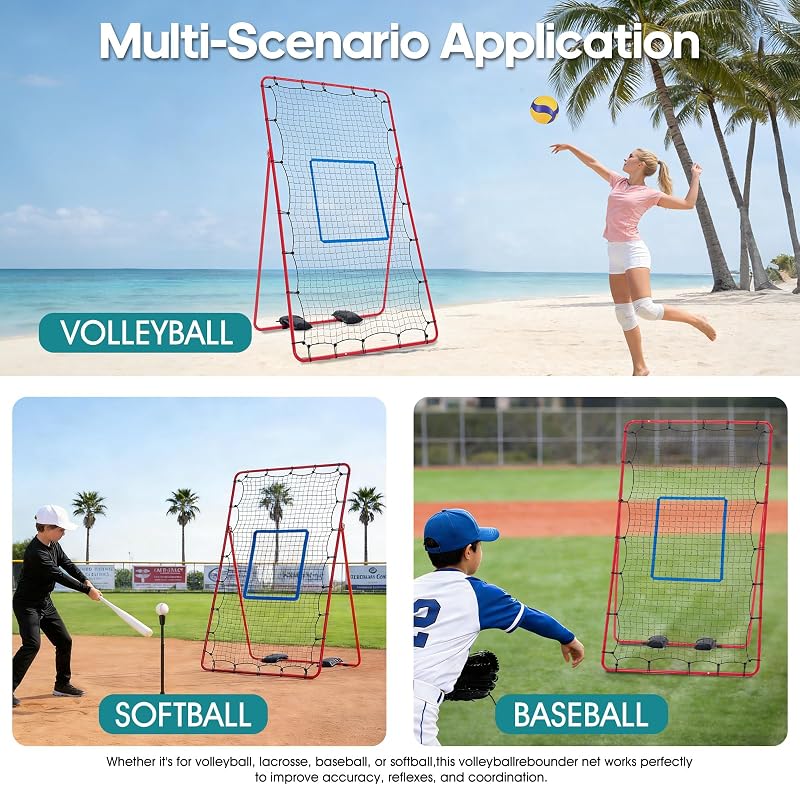 Volleyball Rebounder Net 7x4 ft with Travel Bag - OLIXIS Classic Red