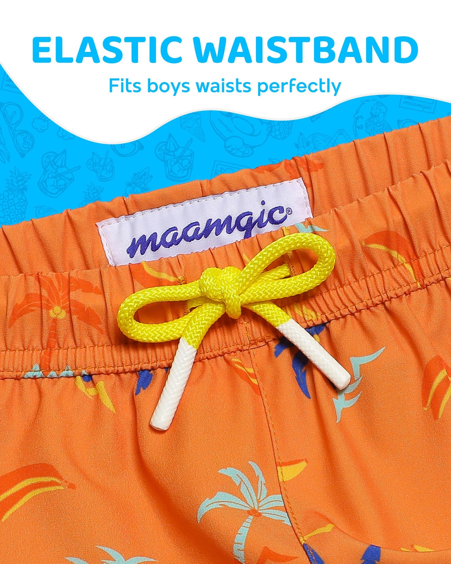 maamgic Boys Swim Trunks with Compression Liner 4-Way Stretch Quick Dry Swim Shorts Swimming Trunks Toddler Boy Coconut Orange 5-6 Years