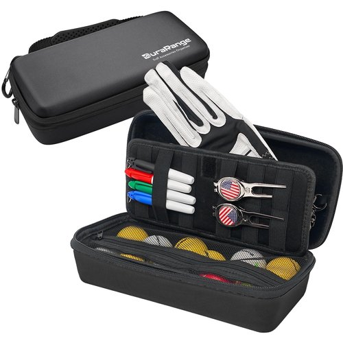 DURARANGE Golf Glove Holder Case with Glove Shaper - Portable Golf Accessories Organizer for Men & Women - Large Capacity for Balls, Tees, Markers - Ideal Gift - Black