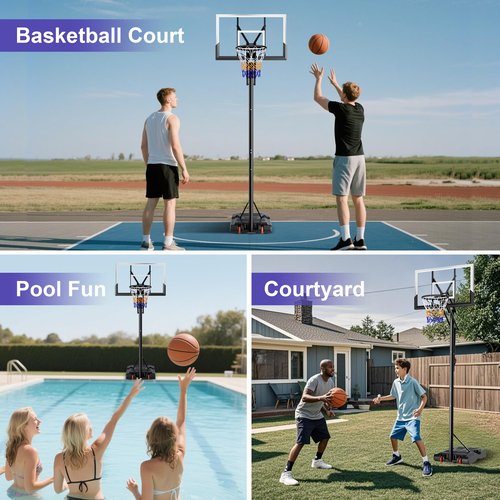 Basketball Hoop Outdoor, Upgraded 10FT Height Adjustable Basketball Goal System with Sturdy Base & Shatterproof 44" Backboard for Youth Adults – Backyard, Driveway & Indoor（Portable）