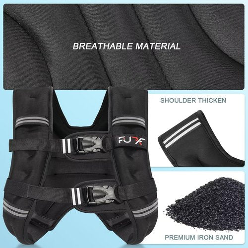 FUFF Weighted vest woman - 5lb/12lb/10lb/15lb/20lb/25lb/30lb Weights with Reflective Stripe, Weighted Vest for Men Women Strength Training Running Walking Jogging