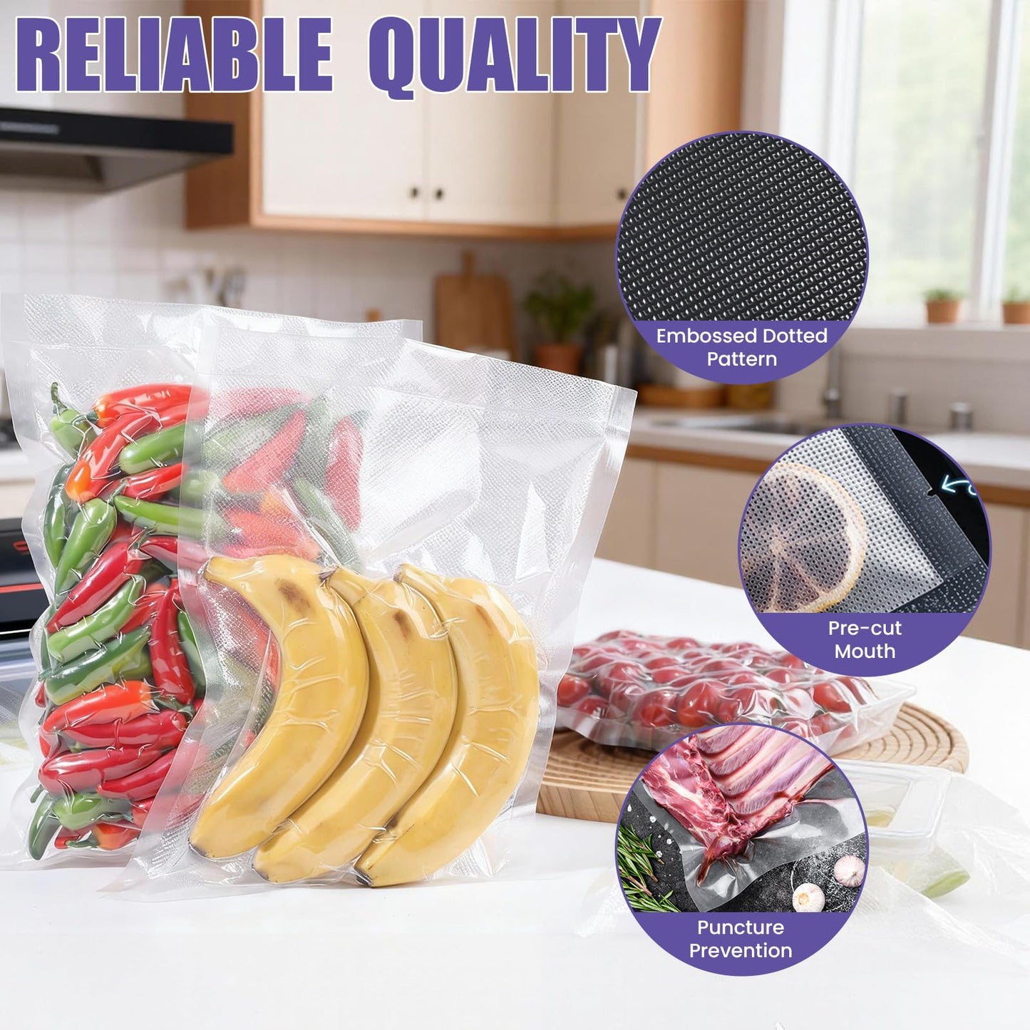 CAREGY Vacuum Sealer Bags 200 Quart 8" x 12" with BPA Free for Food Storage Meal Prep or Sous Vide