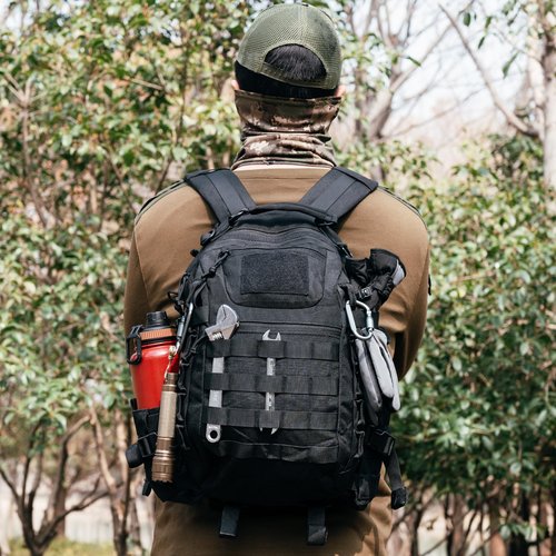 JOMAILIEEL Tactical Backpack for Men 27L Assault Pack Molle Pack with Multiple Compartments Outdoor Gear Backpack for Motorcycle,Hiking and Camping Waterproof Daypack (Black)