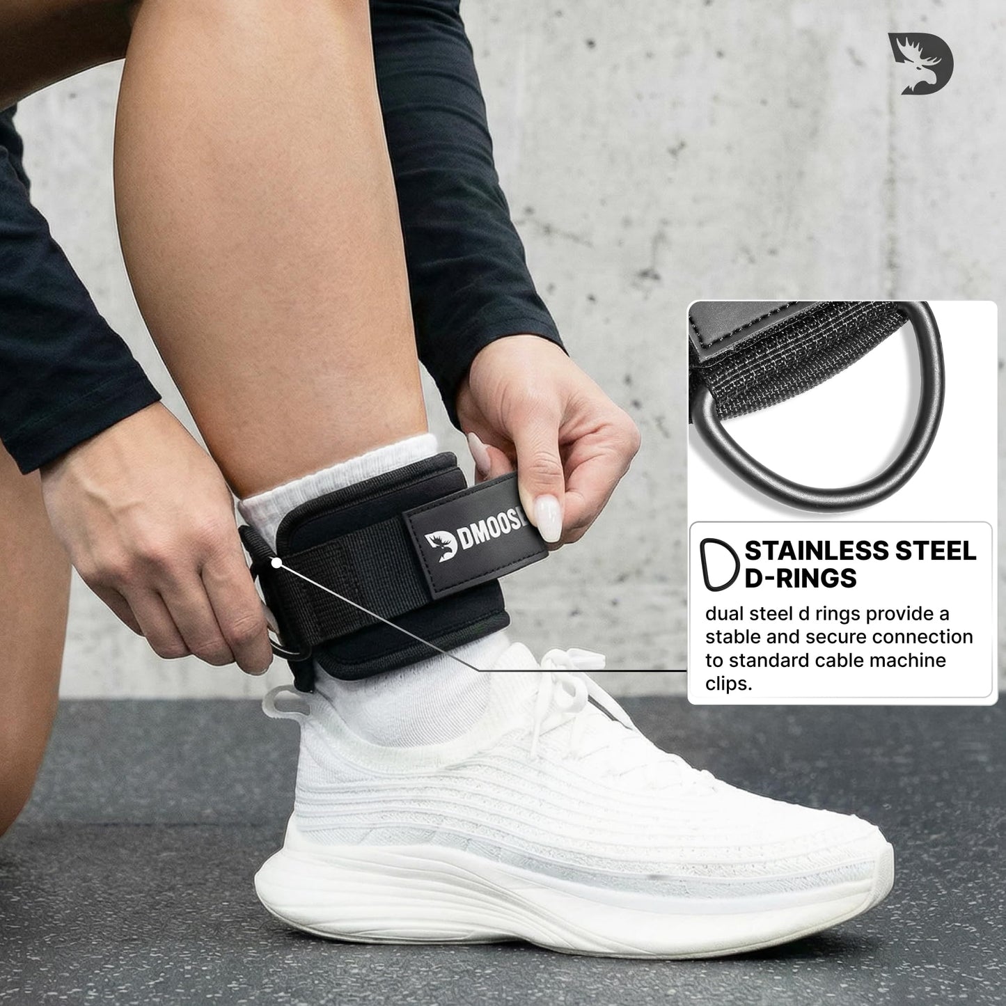 DMoose Fitness Ankle Strap for Cable Machine - One Size Fit with Premium Padding Cuffs, Ankle Bands for Working Out, Booty Workouts, Leg Extension, Hip Abductors, Kickbacks & Lower Body Exercises