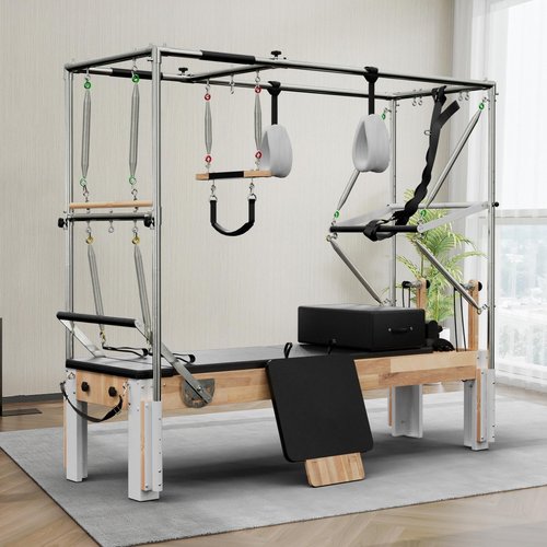 PAETA Pilates Reformer, Wooden Reformer Pilates Machine with Cadillac Trapeze Table, Pilates Equipment for Home Workout and Studio, Includes Sitting Box, Jumpboard(Reformer Cadillac