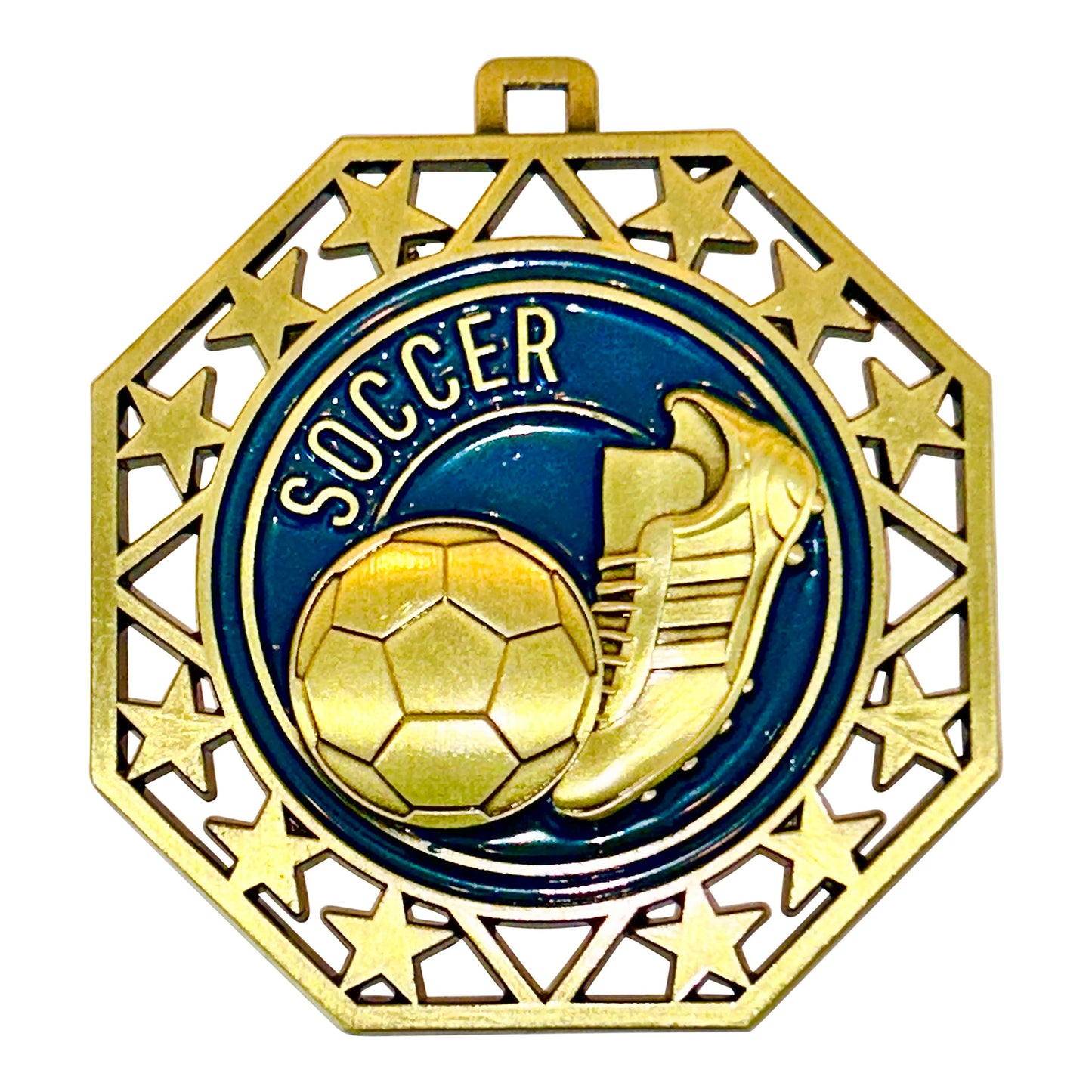 Express Medals Soccer Gold Medals Trophy Award with Neck Ribbons EMDC214Soccer - (Pack of 10)