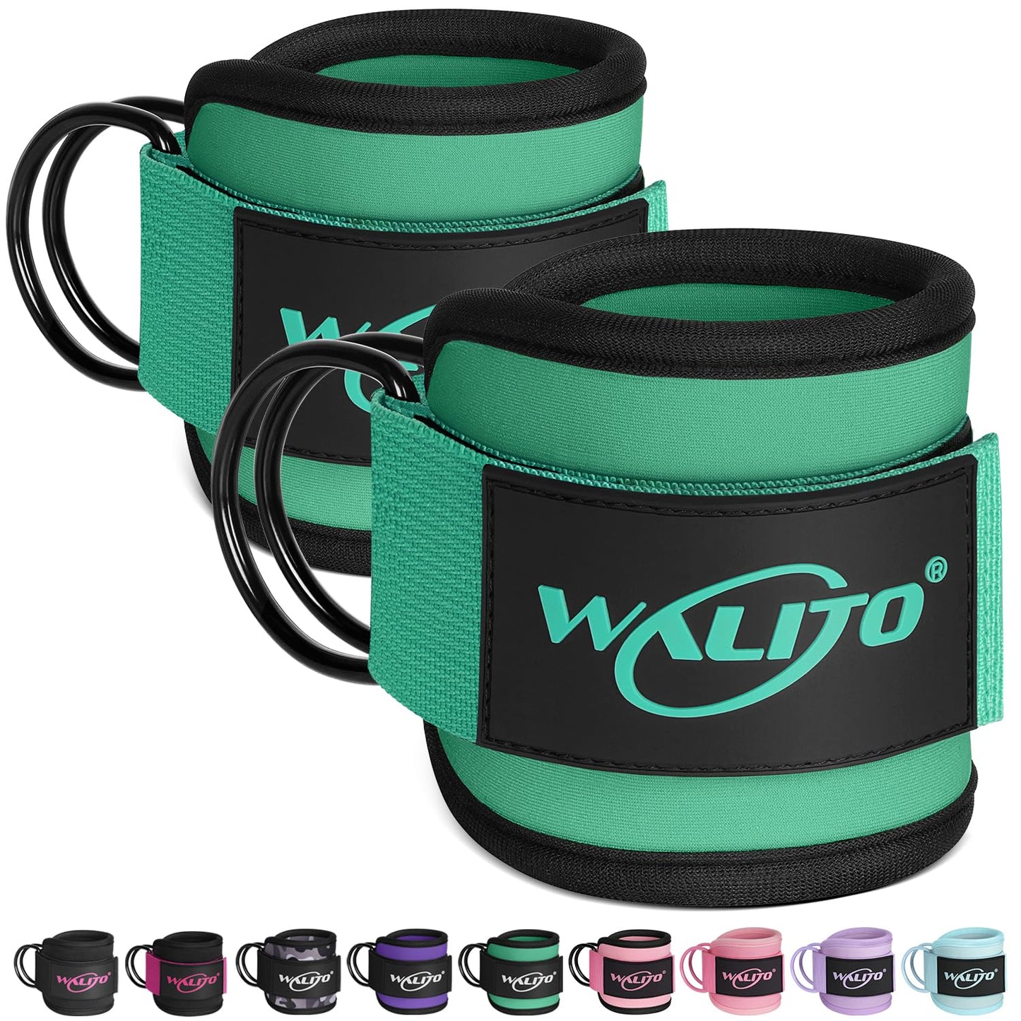 WALITO Gym Ankle Straps for Cable Machines Women & Men - Glute Kickback Ankle Cuff, Adjustable Cable Machine Accessories for Leg Extensions, Hip Abductors & Lower Body Workouts (Pair- Green)
