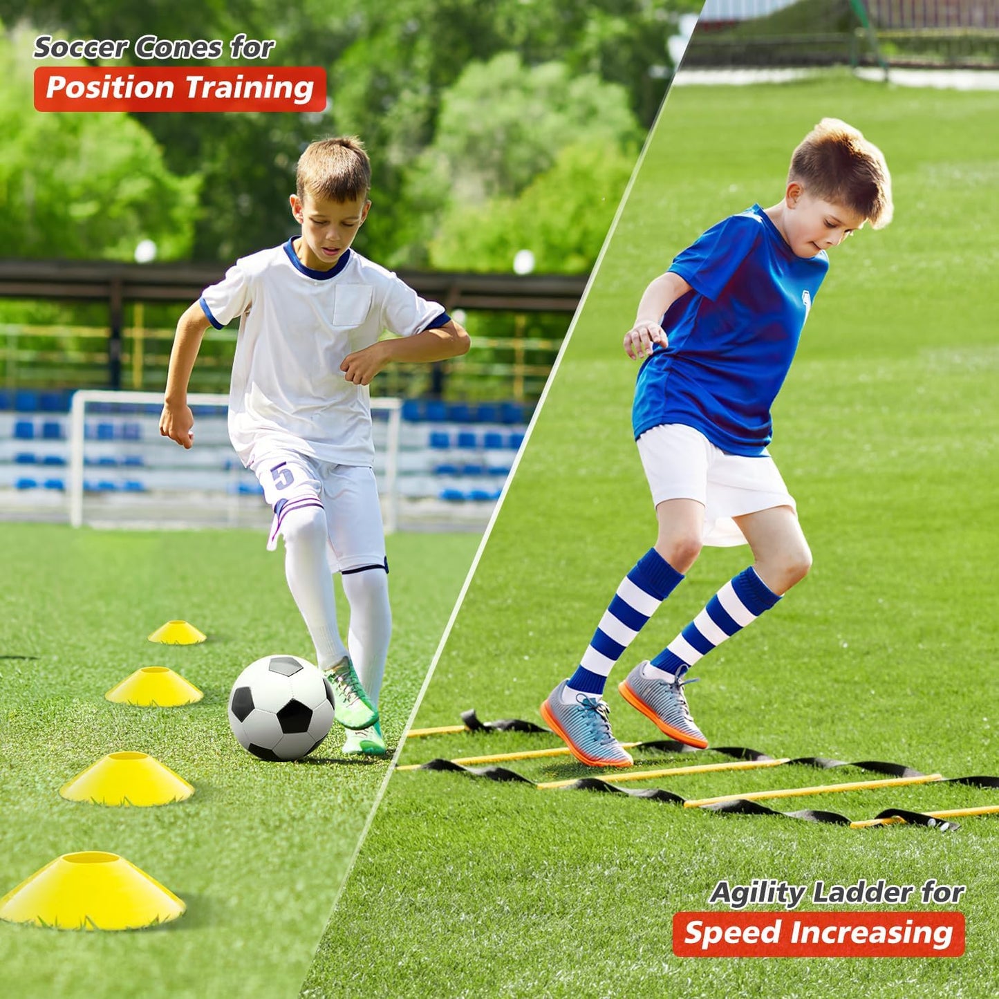 Kids Soccer Goals for Backyard Set of 2, 6x4 ft Portable Soccer Goal Training Equipment, Soccer Net w/Soccer Ball, Agility Ladder & Cones, Soccer Nets for Kids Youth Outdoor Sports Games Play