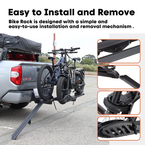 CRAVOT EBike Rack with Ramp, 200 lbs Capacity Heavy Bike Rack Electric Bike Carrier for 2 E-Bike, Foldable Bike Racks for Tow Hitch Up to 5-inch Fat Tire 2'' Receiver