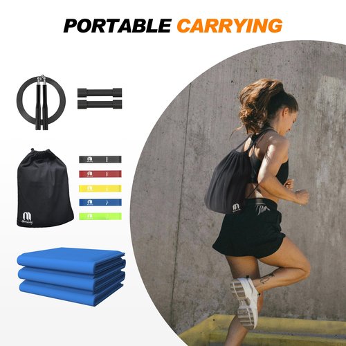 Exacme Yoga Mat Set for Beginners, 9 Pieces Yoga Set with Resistance Band, Jump Rope, Dumbbells for Home Workout, Yoga Starter Kit for Women Men, EF06