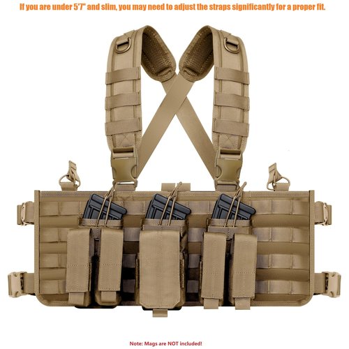 TACNEX Chest Rig with Removable Mag Pouches Customizable MOLLE Panel Modular Gear Carrier Harness (Brown)