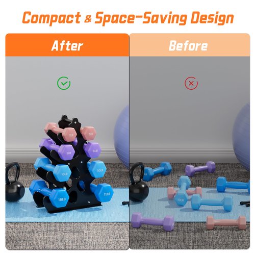 Dumbbell Rack Stand, (Dumbbells Not Included) with Protective Edge Rubber Covers for Home Gym, Compact A-Frame Design Weight Rack with Handle