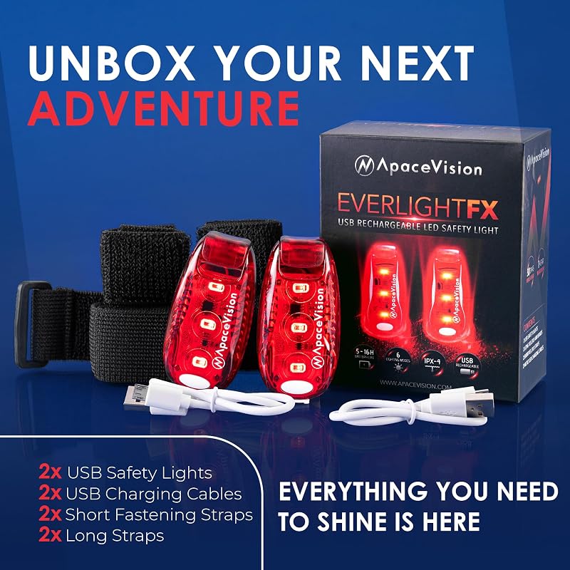 EverLightFX USB Rechargeable LED Safety Light 2 Pack – Red Clip-On Strobe Light