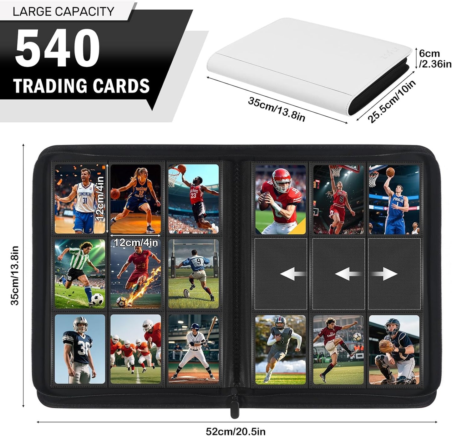 12 Pocket Card Binder, Zipper Trading Card Binder, 720 Large Capacity Side Loading Non-Ring Card Album, Double Sided Acid-Free Card Protector Binder, Card Collection for TCG, MTG, Sport Card, Pink