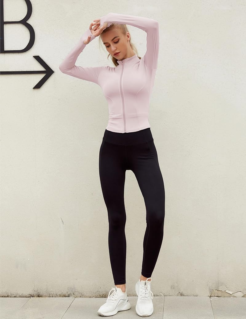 Lviefent Pink Small Women's Lightweight Full Zip Track Jacket with Thumb Holes