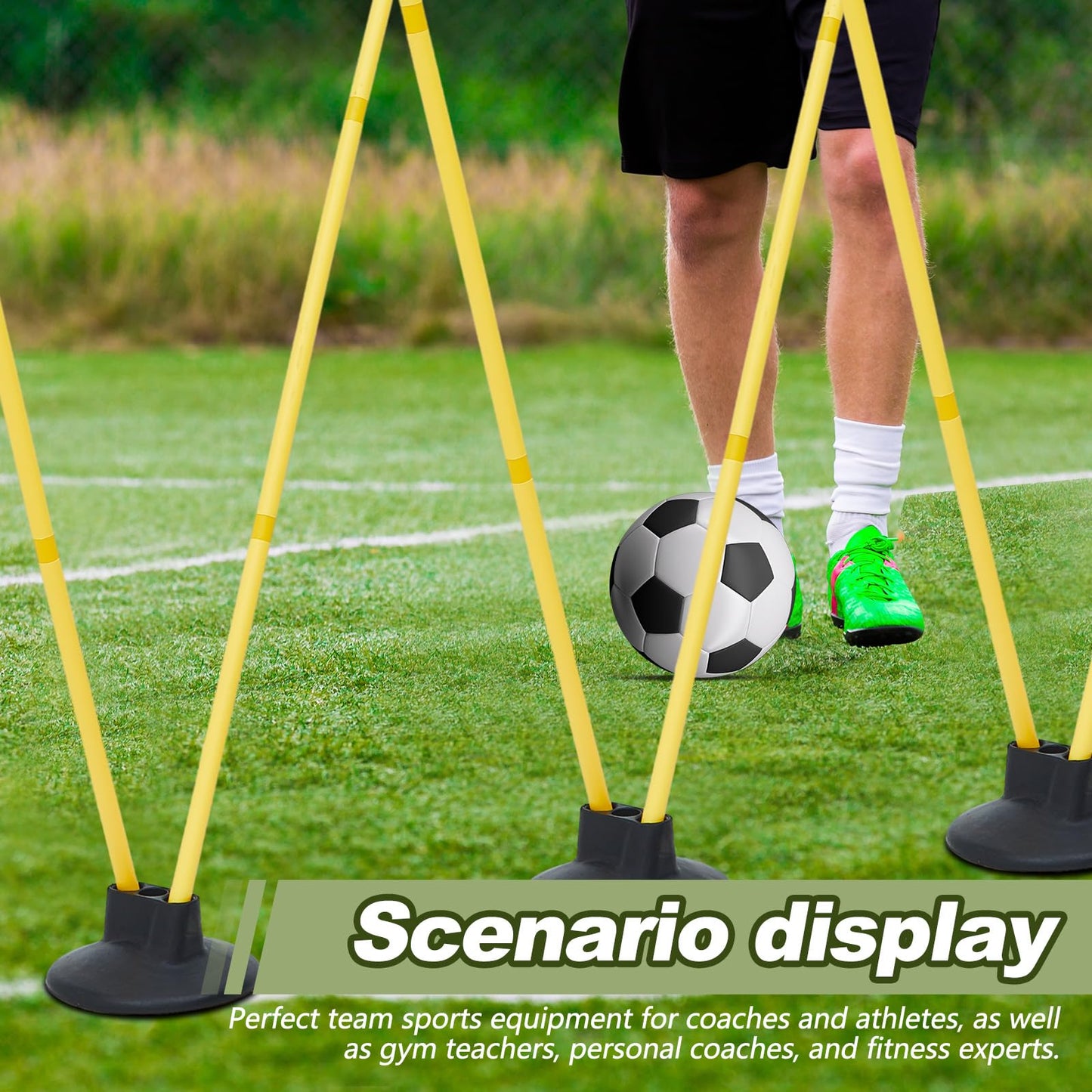 Wenqik 12 Pcs Soccer Agility Poles Set with 6 Training Poles Soccer Bases Detachable Speed Pole Highly Visible Yellow Sports and Agility Training Equipment Slalom Poles to Improve Balance Quickness
