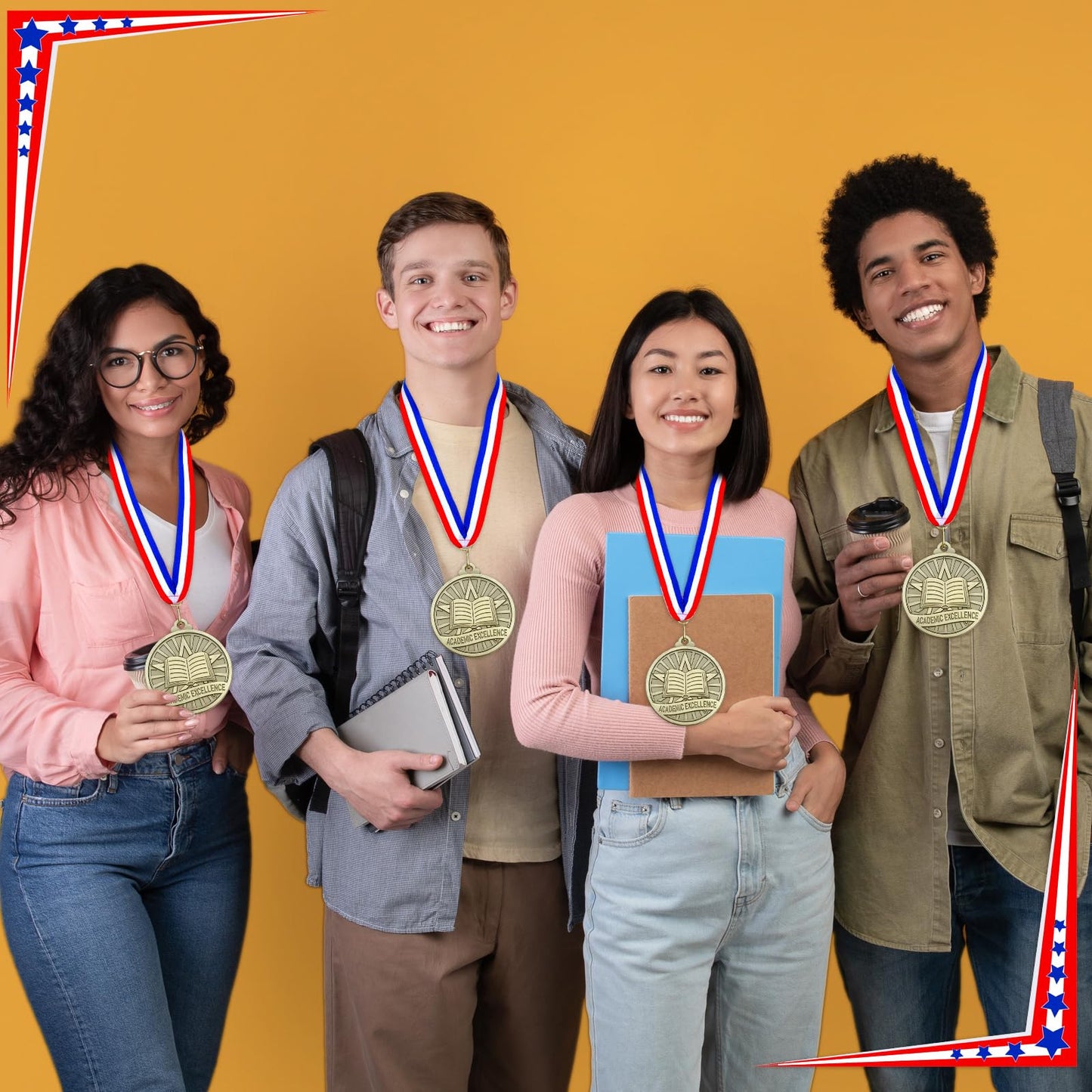 Quelay 60 Pcs 2 Inches Bulk Award Medals Metal Winner Medals with Neck Ribbons for Competitions Graduation School Party Adults Tournaments Trophy Award Prize Gift(Academic Excellence)