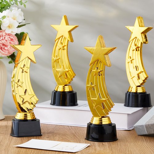 Quelay 4 Pcs 9.5 Inch Shooting Star Trophy Awards Gold Plastic Star Trophies Bulk for Employee Recognition, School Prizes, Motivational Gifts, Celebrating Outstanding Achievements, Competitions
