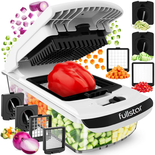 Fullstar Pro Original Vegetable Chopper - Chopper and Spiralizer - Food Chopper with Container, Fruit Cutter, Onion Dicer - All-in-One Prep Tool - Kitchen Gadgets and Gifts (4 in 1, White)