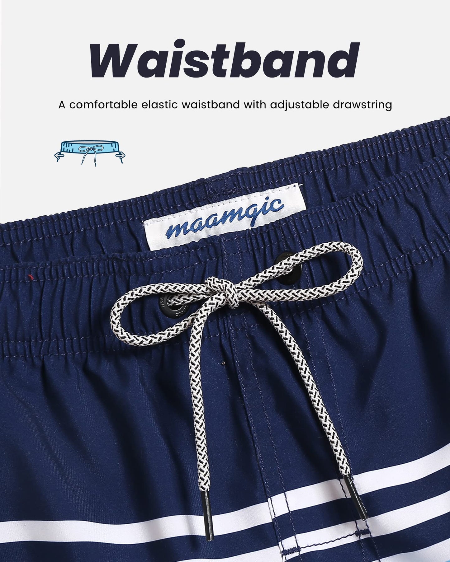 maamgic Mens Swim Trunks Quick Dry Swim Shorts with Mesh Lining Funny Swimwear Bathing Suits 7inch Striped Navy Large