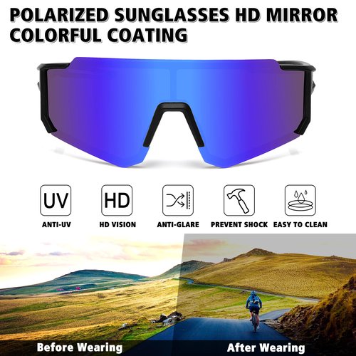 STORYCOAST Sports Running Sunglasses for Men Women Cycling Driving Fishing Bike Sunglasses Polarized UV400 Protection 3Pack Matte Black/Gray+ Black/Red+ Black/Dark Blue