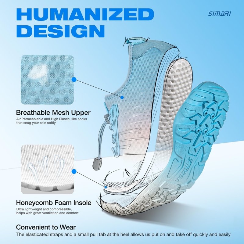 SIMARI Water Shoes for Women Men - Barefoot Quick-Dry Aqua Socks | Lightweight Swim Shoes for Surfing, Swimming, Beach Sports, Kayaking, Diving | Non-Slip Design
