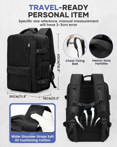 Vacuum Travel Backpack with Pump for Women,Airback Personal Item Carry on Backpacks Flight Approved 18x14x8 inches for Men,Laptop Waterproof Work Compression bags Casual Daypack,Black