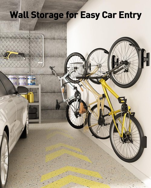 AM alphamount Swivel Bike Wall Mount, Metal Wall Bike Rack with Durable Sleeves, Space-Saving Vertical Bike Rack with 180° Swivel for Home and Garage, Bike Wall Mount Up to 66 lbs, 4-Pack