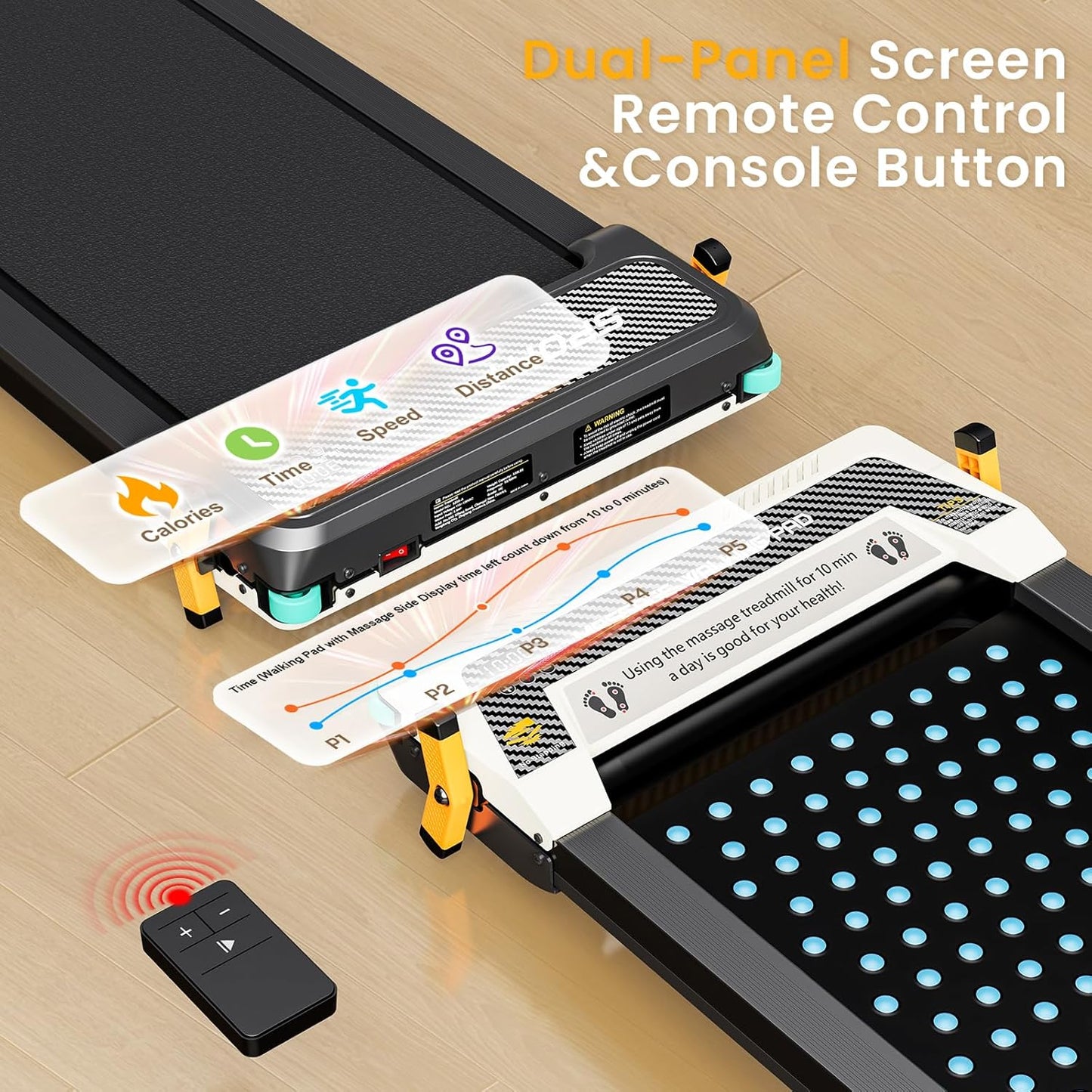 2 Side Walking Pad Treadmill with Incline Massage Function, 2 in 1 Under Desk Treadmills Walking Pad and Foot Massager for Home/Office, Portable Treadmill with Remote Control LED Display