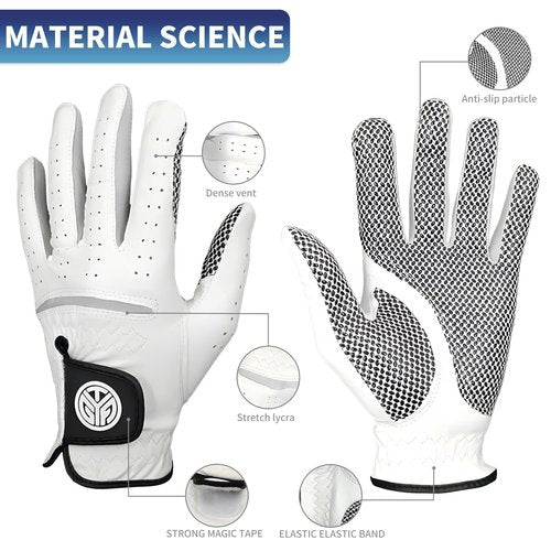 DUFFOBAN Men’s Golf Gloves Left Hand for Right Handed Golfer, Leather Golf Gloves with Extra Grip Soft Fit Breathable Comfortable White Golf Glove, XXX-Large