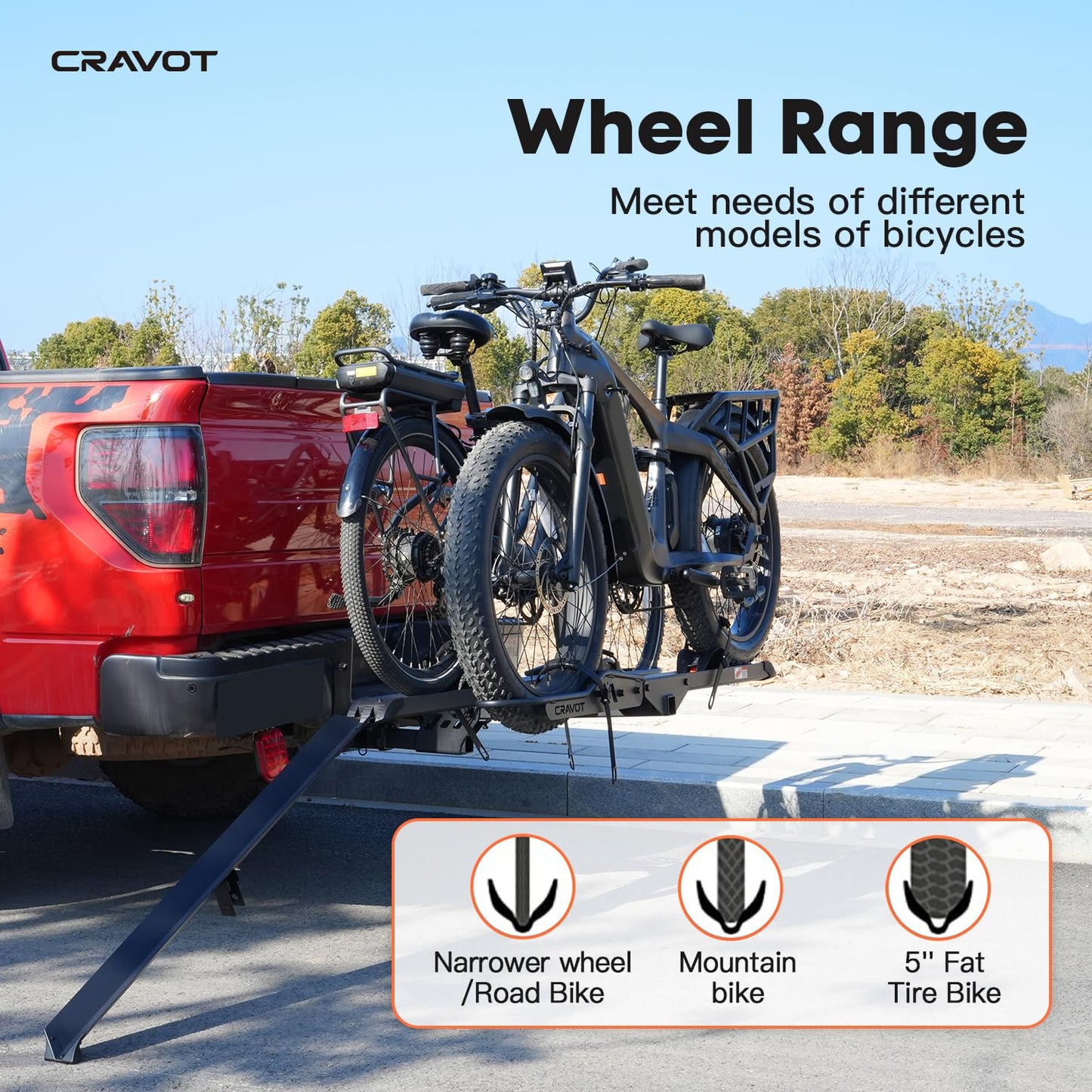 CRAVOT CyberRack E2 Ebike Rack, 200 lbs Capacity Foldable Bike Racks for Tow Hitch Heavy Electric Bike Carrier for 2 E-Bike, Up to 5-inch Fat Tire 2'' Receiver