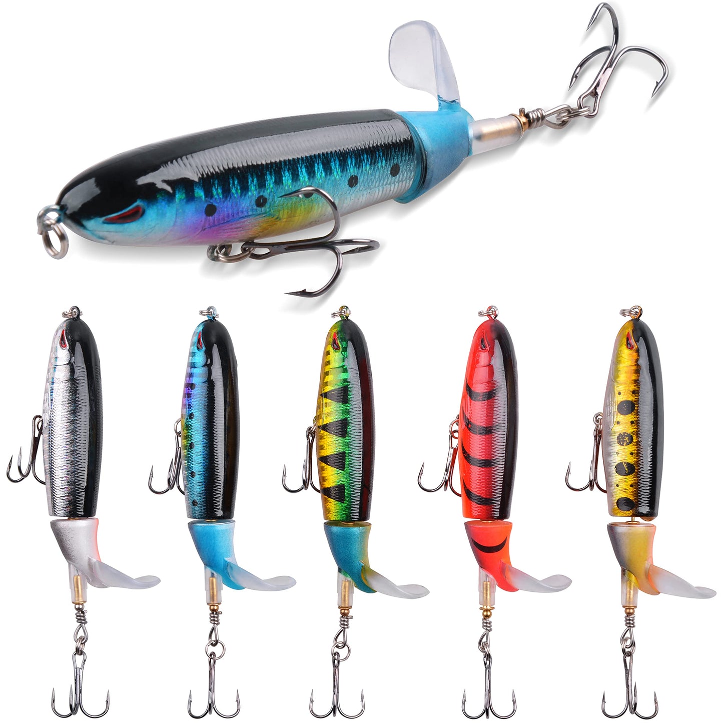 Bass Fishing Lures Set,Plopping Minnow Lure with Floating Rotating Tail Freshwater Artificial Hard Baits Swimbait Slow Sinking Lures for Trout Pike Walleye