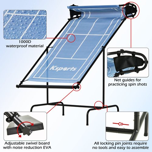 Ksports Tennis Rebounder Net – Multi Racket Sports Trainer for Tennis, Pickleball, Padel, Squash & Racquetball – Quick Assembly, Portable with Carry Bag (Blue, Regular)