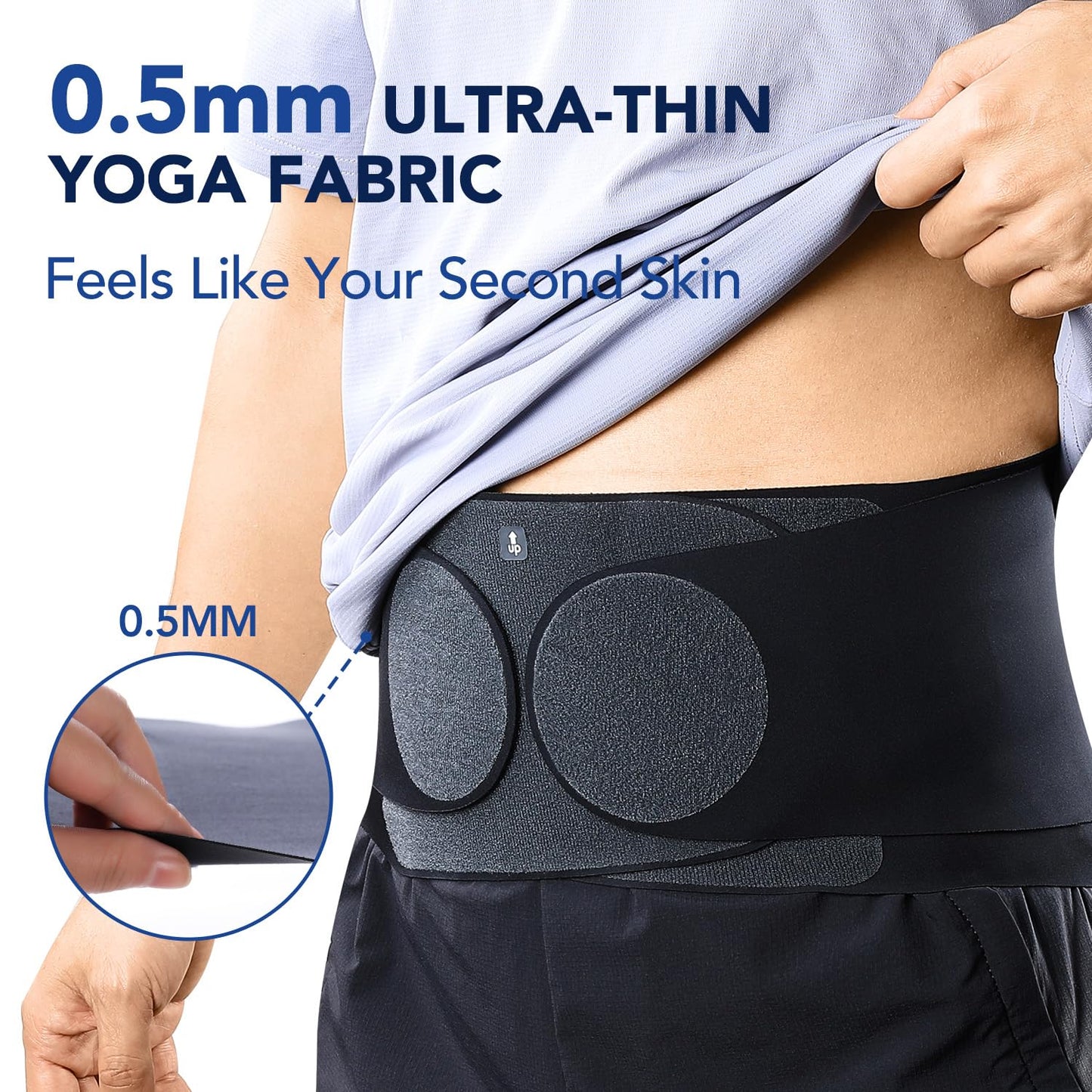 Fitomo 0.5mm Ultra Thin Back Brace for Women Men, Seamless Yoga Fabric for All Day Comfort, Wear under Clothes, Enhanced Lumbar Pad for Lower Back Pain Relief, Sciatica, Posture, Lifting, Black, Size L