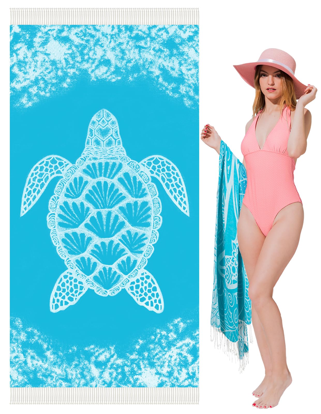 Vikumond Oversized Turkish Beach Towel Blanket XXL Cotton Sandproof Towels Boho Woven Extra Large Big Sand Free Giant Throw Blankets Huge Quilt XL Picnic Camping Necessities Cloud for Adult Gifts