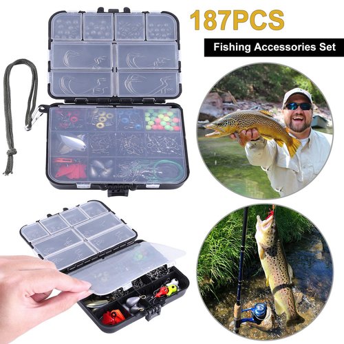 TOPFORT 187/343pcs Fishing Accessories Kit, Organized Fishing Tackle Box with Tackle Included, Hooks, Weights Sinkers, Fishing Gear and Equipment, Gift for Men