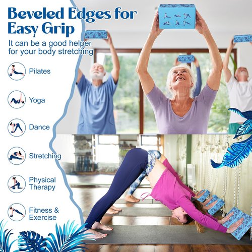 Soulchen 5 Pcs Yoga Blocks 9" x 6" x 3" High Density EVA Foam Bricks Guide Yoga Tropical Pattern on the Surface for Yoga, Pilates, Meditation, Improve Balance and Flexibility