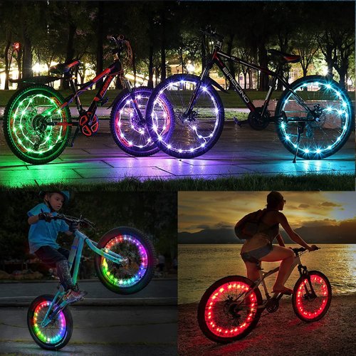dobestyou 2-Pack Colorful LED Bike Wheel Lights – Night Riding Bicycle Rim Lights, IP65 Waterproof, 3 Lighting Modes, Easy Installation Fits Most Bikes, No Riding Interference, Includes Batteries